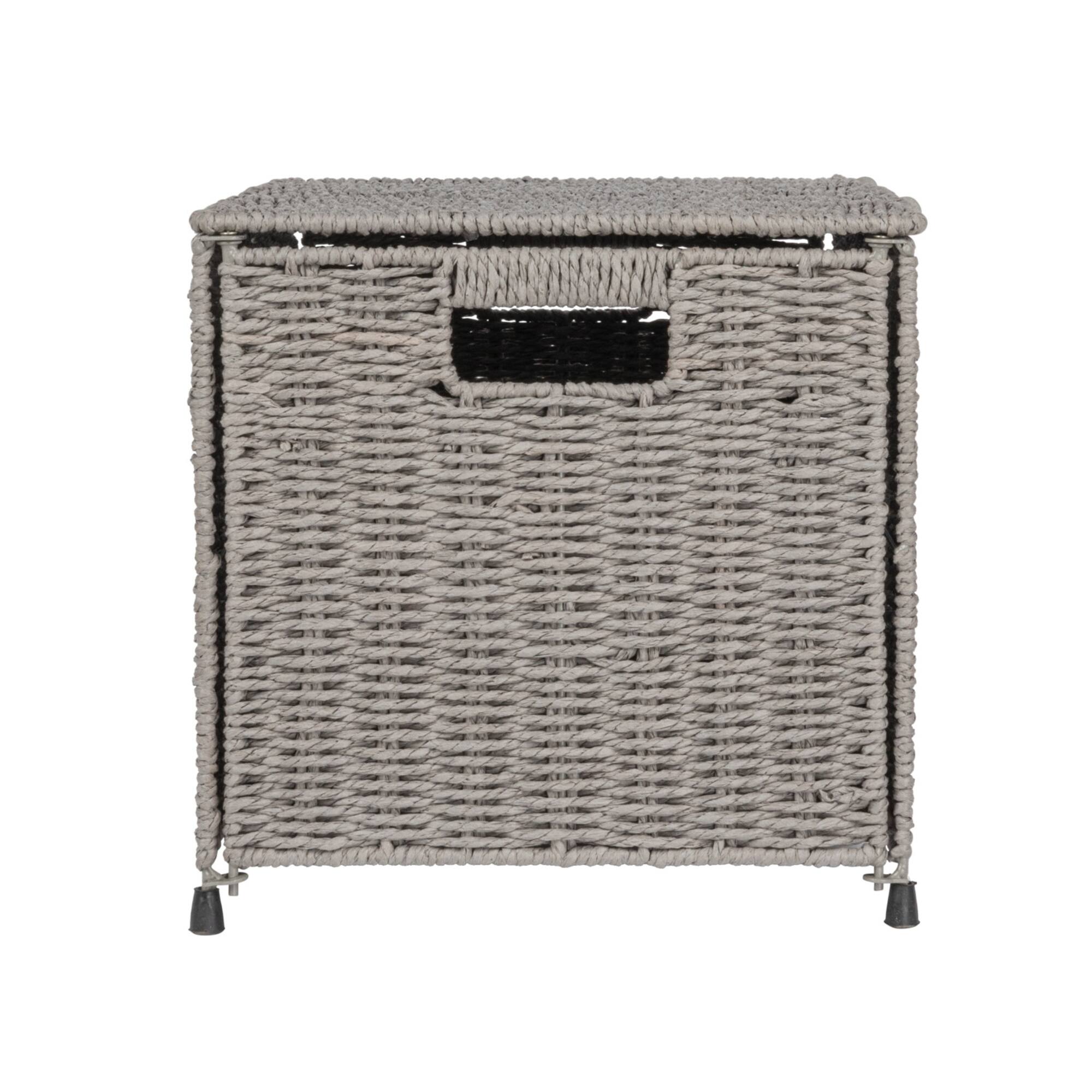 Gray Woven Paper Rope Storage Chest with Hinged Lid & Integrated Handles